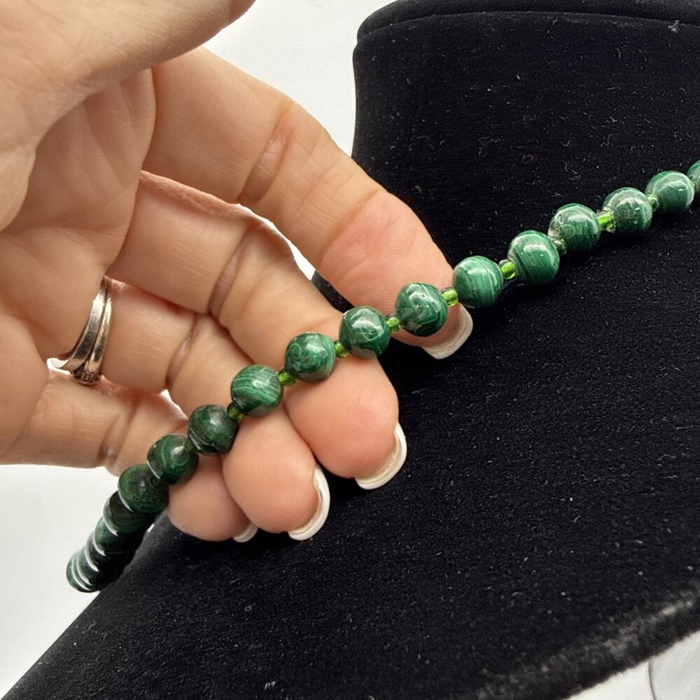 Vintage Graduated Malachite Bead Necklace Green Banded Stone 22" Estate 81.36 G - Picture 8 of 13